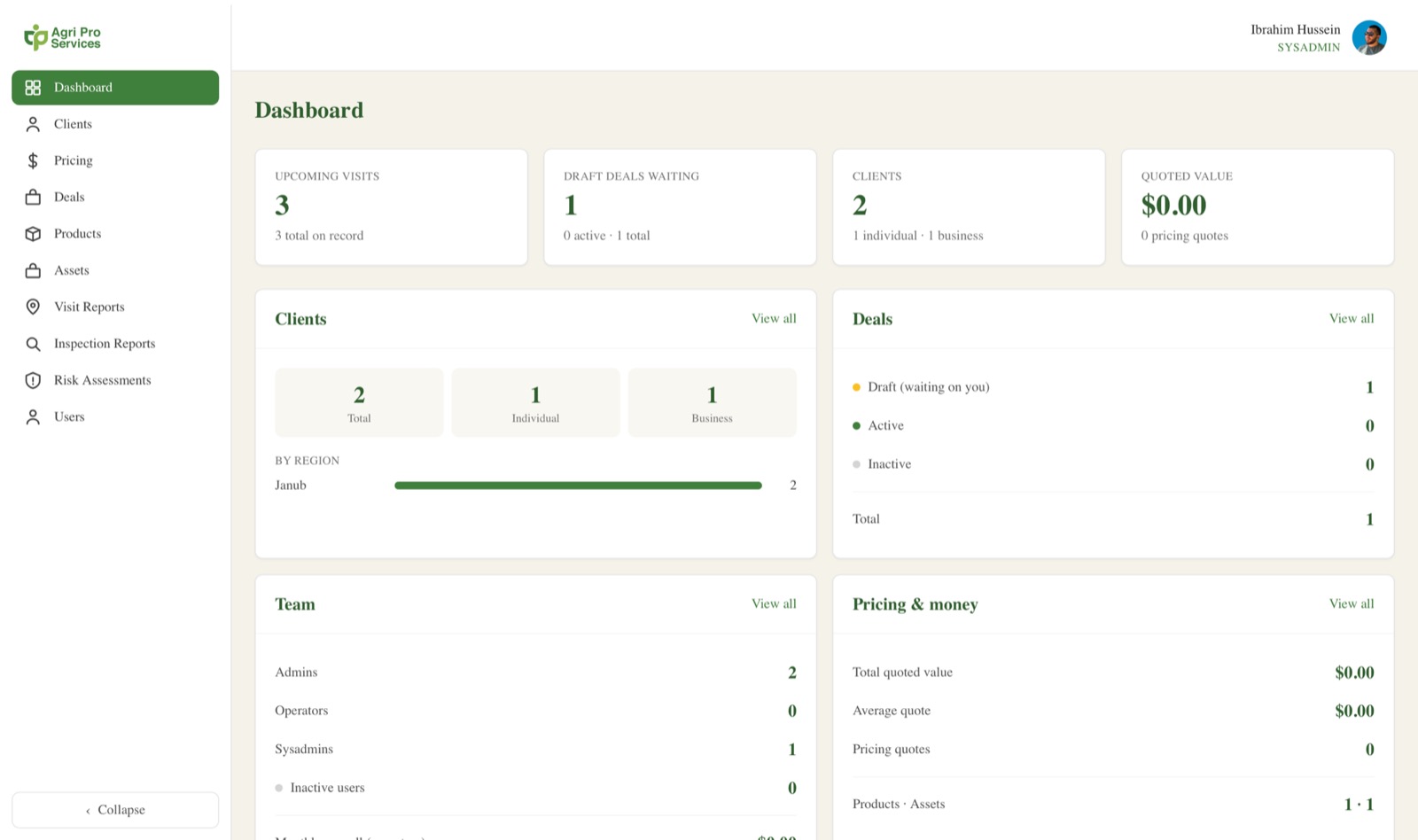 Agri Pro Services pest control operations platform built by kaprera