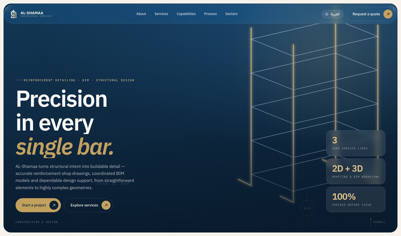 AL-Shamaa Engineering bilingual landing page designed and built by kaprera