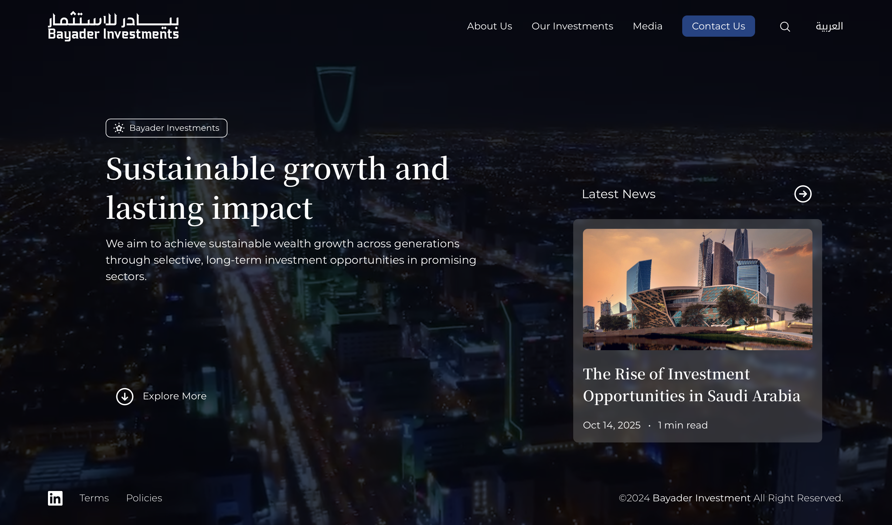 Bayader Investments website designed and developed by kaprera